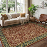 Garvee 6x9 Area Rugs Washable Rugs for Living Room, Boho Vintage Rug Non Slip Low Pile Stain Resistance Indoor Soft Large Carpet Red - Red