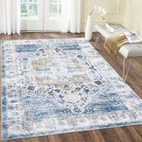 Garvee Area Rug 4x6 Washable Rug Blue Vintage Distressed Area Rugs Indoor Floor Cover Carpet Rug Soft Velvet Mat Foldable Accent Rug for Living Room Bedroom Dining Room, 4'x6', Blue - Blue