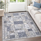 Garvee Washable Rug 6x9 Area Rugs for Living Room Large Boho Rugs Bedroom Kitchen Laundry Room Rugs Soft Vintage Non Slip Indoor Distressed Floor Capert, Grey - Brown & Khaki