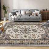 Garvee Traditional Medallion Border Area Rug, 9x12 Washable Vintage Indoor Rug, Ultra-Thin Non-Slip Print Floor Carpet for Living Room Bedroom Kitchen Dining Room, Beige - Beige