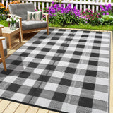 GARVEE Outdoor Black & White 9x12 Rug – Reversible Checkered Waterproof Plastic Straw Rug for Patio, Deck, RV, Backyard, Picnic, Camp, Beach, or Balcony - Black & White