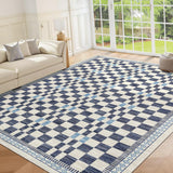 Garvee Area Rug 9x12 Blue Modern Checkered Non-Slip Low Pile Machine Washable Stain-Resistant Carpet for Dorm Home Living Room Office - Blue