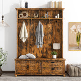 Garvee Farmhouse Entryway Widen Mudroom Bench with 5 Coat Hooks, Modern Style Hall Tree with Storage Cabinet, 2 Large Drawers, for Hallway, Living Room, Mudroom, White