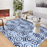 Garvee Machine Washable Area Rug 5x7 Modern Geometric Area Rug for Living Room Bedroom Contemporary Moroccan Non-Slip Stain Resistant Accent Rug Carpet for Home Decor Floor Decoration, Blue - Blue