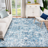 Garvee Vintage Rugs 8x10, Indoor Vintage Living Room Carpet Kitchen Washable Distressed Rug Floral Bedroom Rug Retro Accent Throw Rug for Office Dining Room Bathroom - Blue