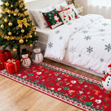 Garvee Christmas Runner Rug 2x8, Washable Non-Slip Stain-Resistant Xmas Carpet with Snowman Santa Claus Deer Floral Design for Hallway Kitchen, Red - Red