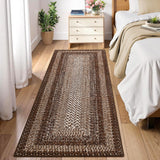 Garvee Bordered Brown 2x10 Runner Rugs for Hallways, Washable Braided Printed Area Rug with Non-Slip Backing, Low Pile Rugs Carpet Runners for Bedroom Entryway Kitchen - Brown