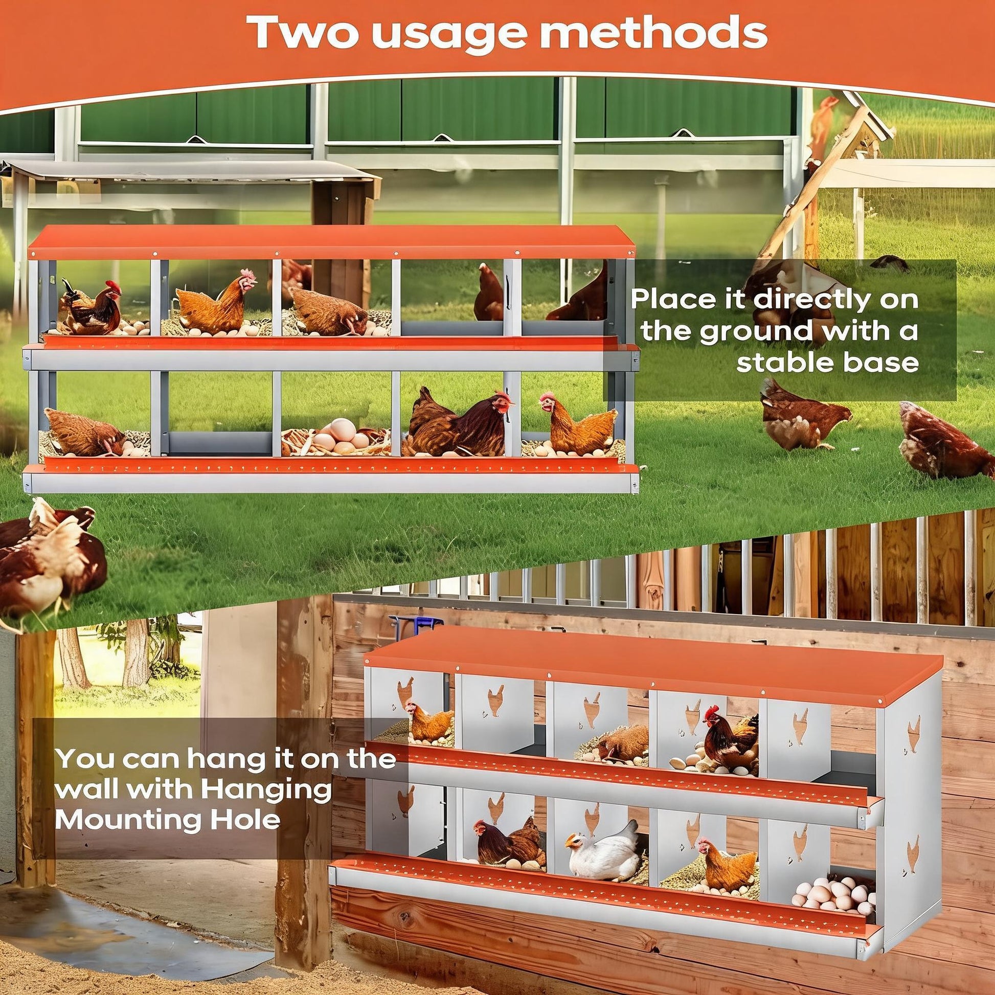 Garvee 10 Compartment Chicken Nesting Box with Egg Roll Tray & Ventilation, Heavy-Duty Galvanized Steel, Easy Assembly & Cleaning, for Backyard Coops