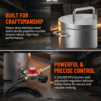 Garvee 26 lbs / 12 KG Propane Melting Furnace Kit - 2370°F Metal Foundry Furnace with Crucible and Tong, Large-Capacity Melter for Copper, Silver, Aluminum, and Gold, Ideal for Beginners