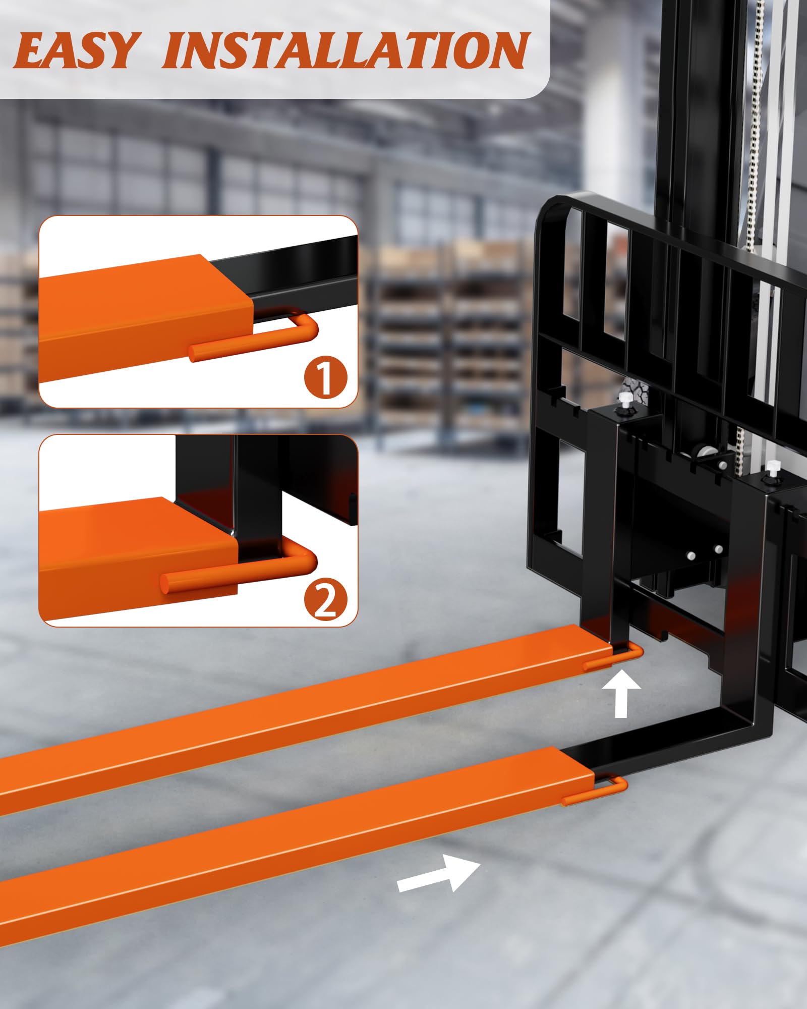 Garvee 5.5" Width Pallet Fork Extension, 4600 LBS Max Heavy Duty Steel Pallet Extensions for Forklift Truck - Orange / 96x5.5 inch