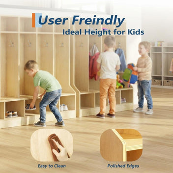 Garvee 55" Kids Coat Locker with Bench, 10 Cubbies, Daycare Cubby Storage Organizer for Nursery, Home, School, Smooth Wood Surface, Multiple Sizes, Natural Wood Color