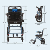 Garvee Portable Folding Wheelchair, Travel Wheelchair with handbrake, Ultra-Light Wheelchair for The Elderly and Children(16in Seat Width 8in PVC Rear Whee)
