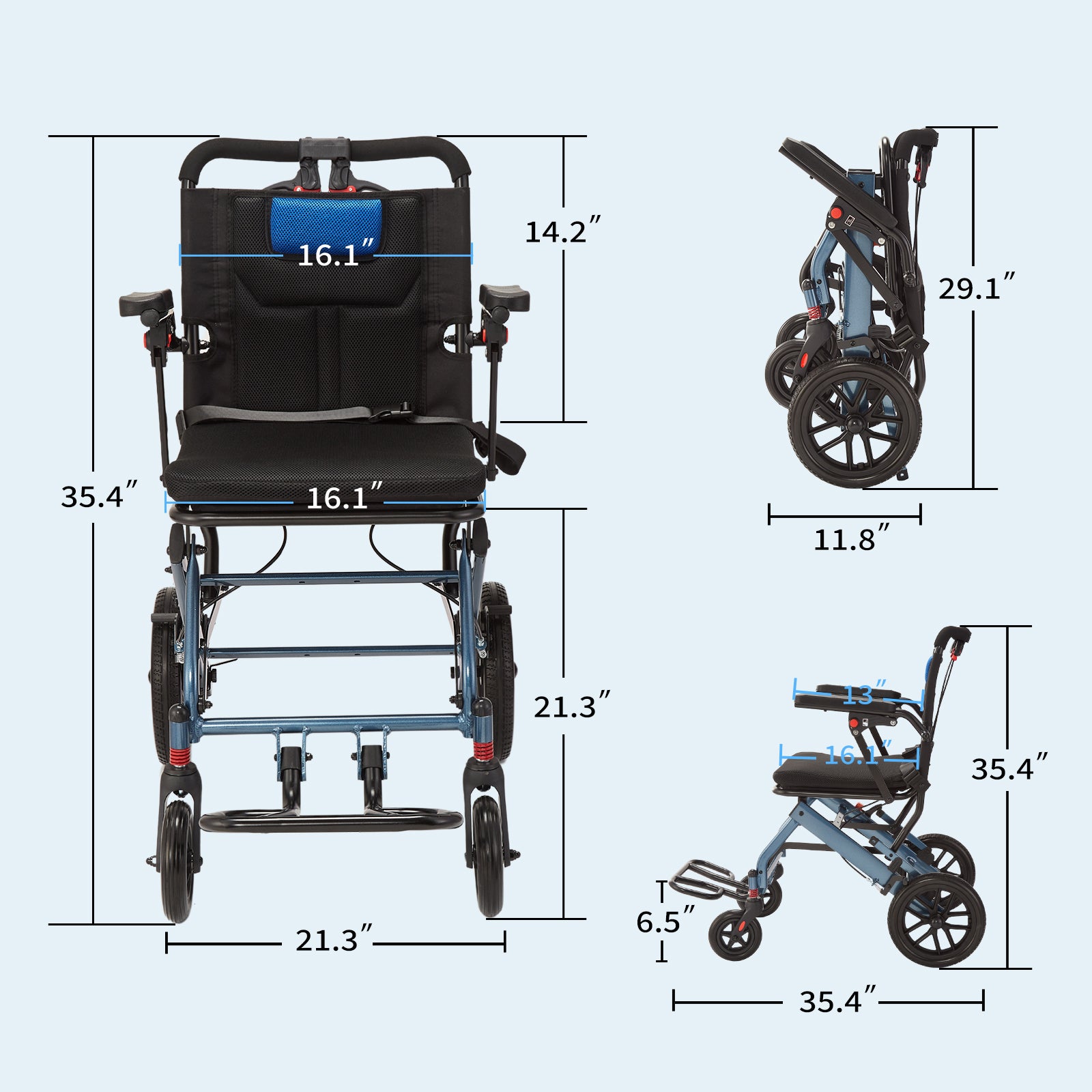 Garvee Ultra-Light Portable Folding Wheelchair, Travel-Friendly with Handbrake, 220 lbs Capacity, Ideal for Elderly & Children, 35.4"x21.3" Unfolded Dimensions