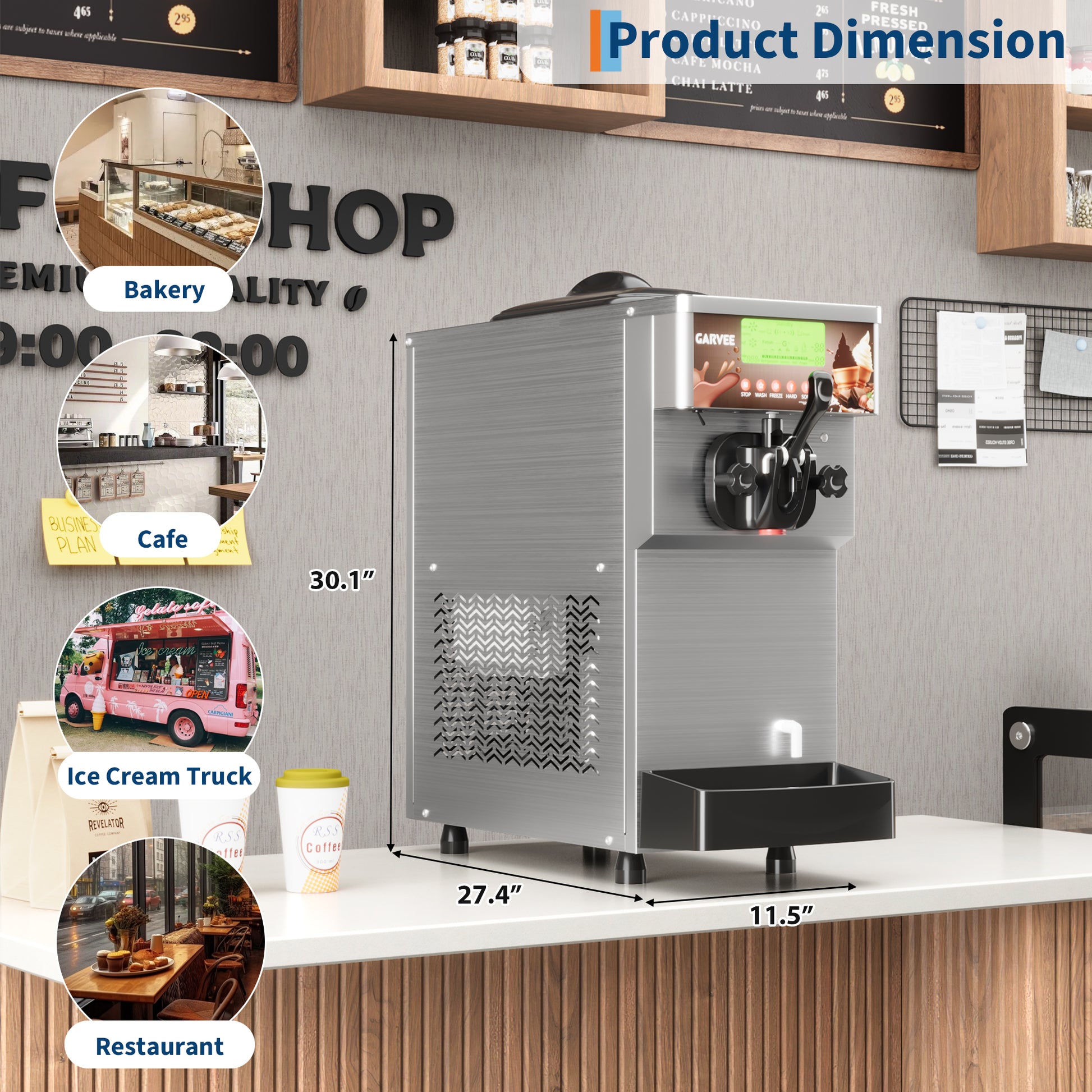 Garvee 1500W Single-Flavor Commercial Soft Serve Ice Cream Machine, 5.3-7.4 Gal/H Soft Serve Machine with LED display, Self-Cleaning, High Productivity Equipment for Restaurants & Snack Shops