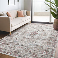 Garvee Modern Vintage Brown 9x12 Washable Rug, Non Slip Oriental Distressed Low Pile Carpet for Living Room, Office, Bedroom
