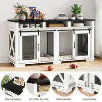 Garvee Dual-Panel Dog Crate Furniture, 71" Heavy Duty Dog Kennel Furniture with 3 Storages and Removable Divider, Double Dog Crate Table Indoor TV Stand for Large Medium Dogs, Black&White