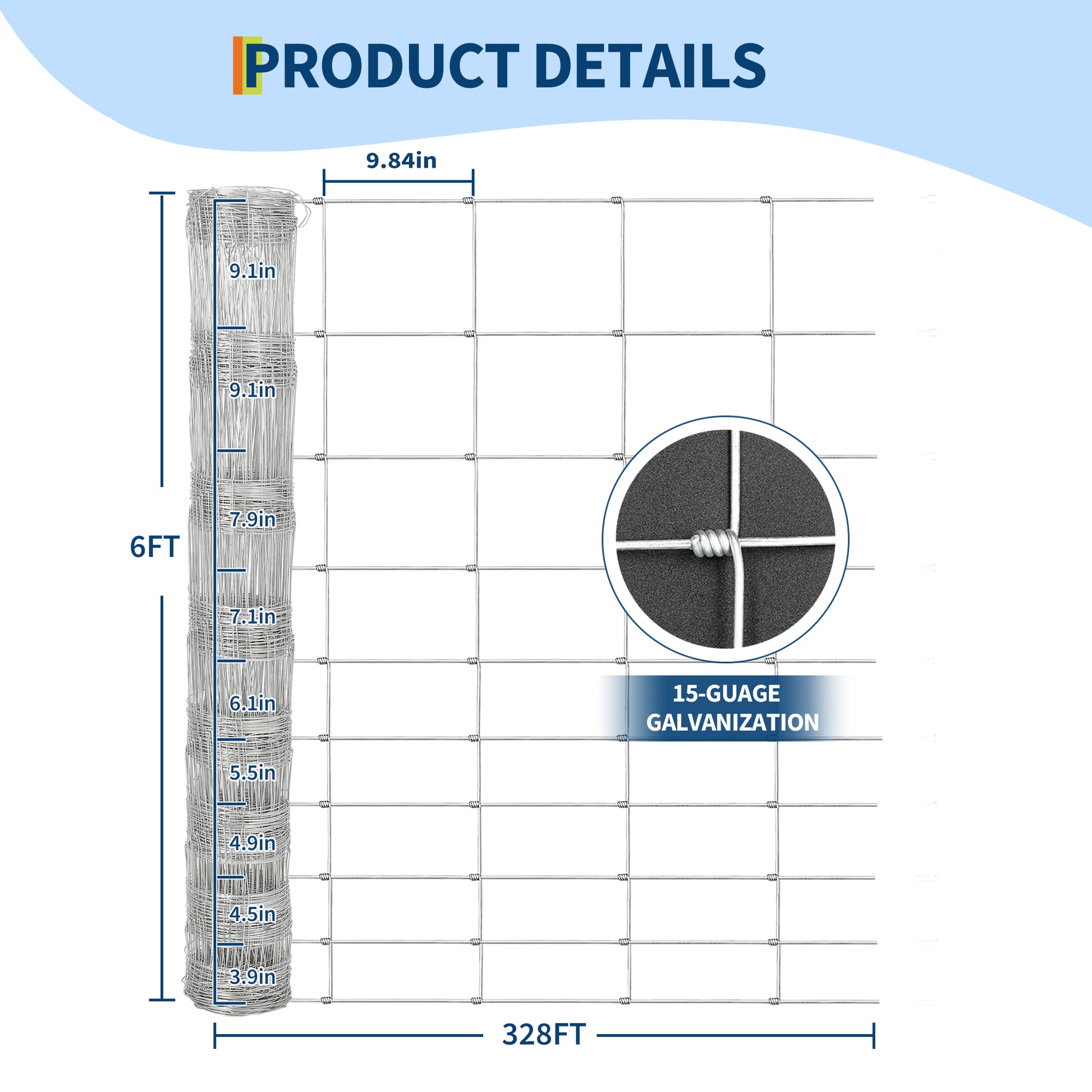 Garvee 6'x328' Galvanized Steel Hardware Cloth - Welded Mesh w/Reinforced Joints for Livestock Enclosures & Agricultural Use