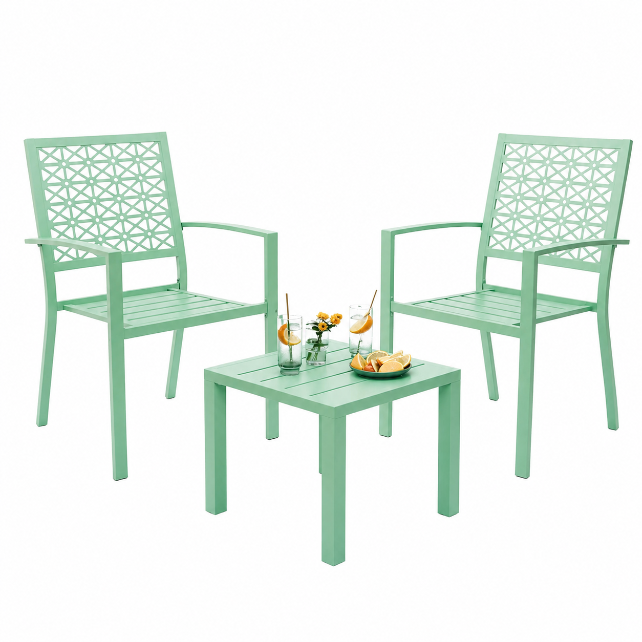 Garvee 3-Piece Green Patio Bistro Set, Foldable Steel Table and 2 Chairs for Balcony, Garden,Green Porch & Small Outdoor Spaces
