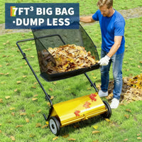Garvee 21" Push Lawn Sweeper with 4-Brush System, Heavy Duty Steel Yard Leaf Collector, Adjustable Height, 3.5 Cu Ft Bag, Manual Grass & Lawn Cleaner Yellow