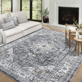 Garvee Traditional Vintage Distressed 10x13 Area Rug Machine Washable Non-Slip Stain Resistant Extra Large Accent Rug for Living Room, Bedroom Decor - Gray