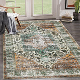 Garvee Washable Rugs Rusty Brown 5x7 Area Rugs for Living Room Vintage Traditional Rug Low Pile Distressed Rug Stain Resistant Carpet Non Slip Accent Rug for Dining Room Home Office - Rusty Brown