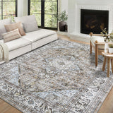Garvee Area Rug 10x13 Extra Large Rug for Living Room Vintage Distressed Machine Washable Rug, Non-Slip Stain Resistant Accent Rug Retro Medallion Floor Cover Carpet for Bedroom, Taupe - Khaki