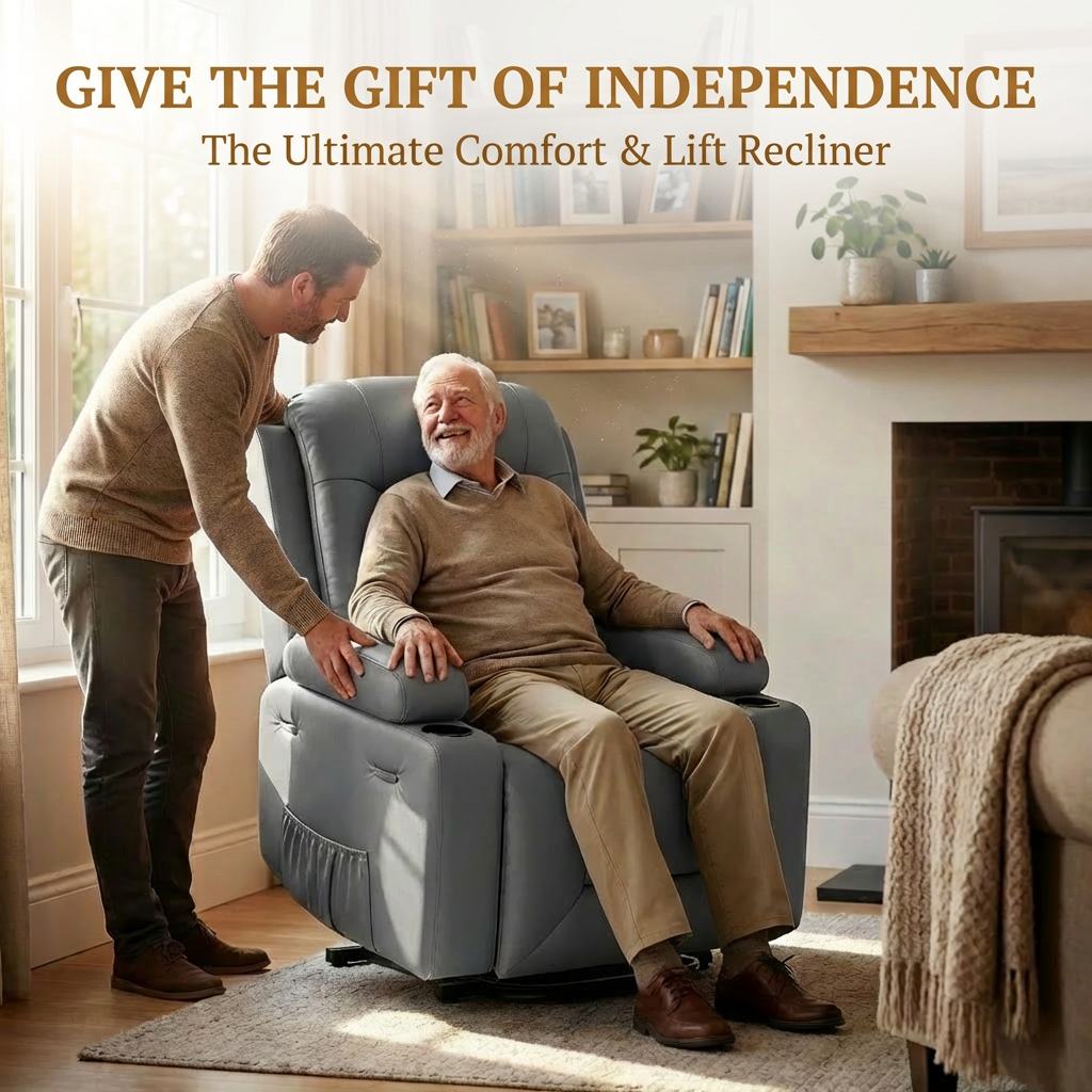 Garvee Power Lift Recliner Chair - Heat and Massage, Adjustable Back and Legs, PU Leather Electric Lift Chair Designed for Mobility Aid Elderly Relaxation, Gray