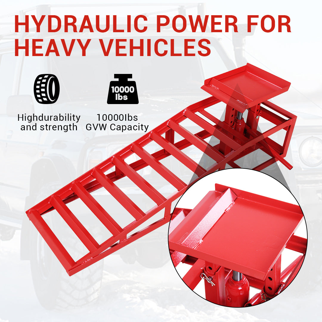 Garvee 2 Pack Hydraulic Car Ramps Truck Ramps Lifts 5T 10000lbs Car Trailer Garage Vehicle Ramps Lifts for Car Repair Red