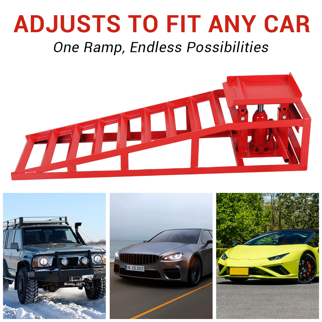 Garvee 2 Pack Hydraulic Car Ramps Truck Ramps Lifts 5T 10000lbs Car Trailer Garage Vehicle Ramps Lifts for Car Repair Red
