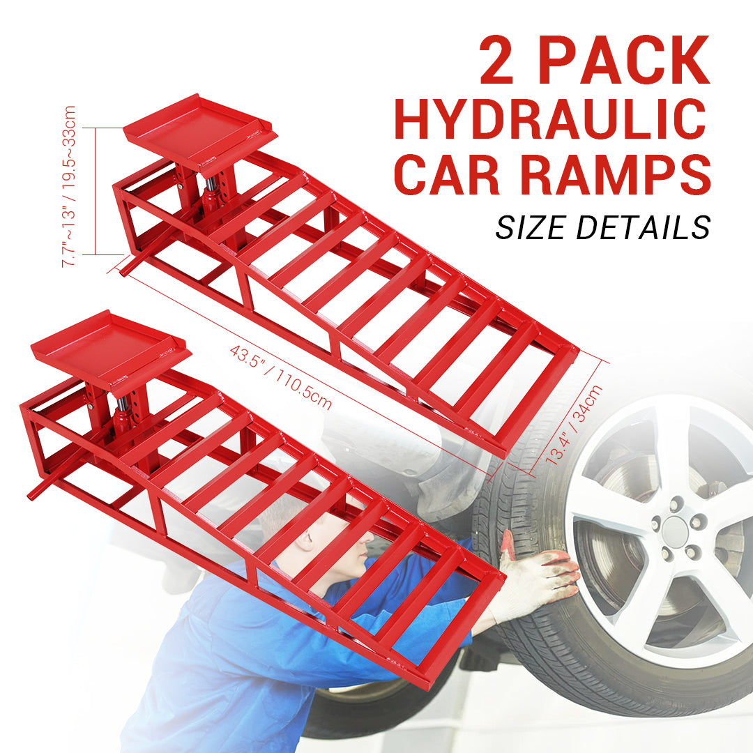 Garvee 2 Pack Hydraulic Car Ramps Truck Ramps Lifts 5T 10000lbs Car Trailer Garage Vehicle Ramps Lifts for Car Repair Red