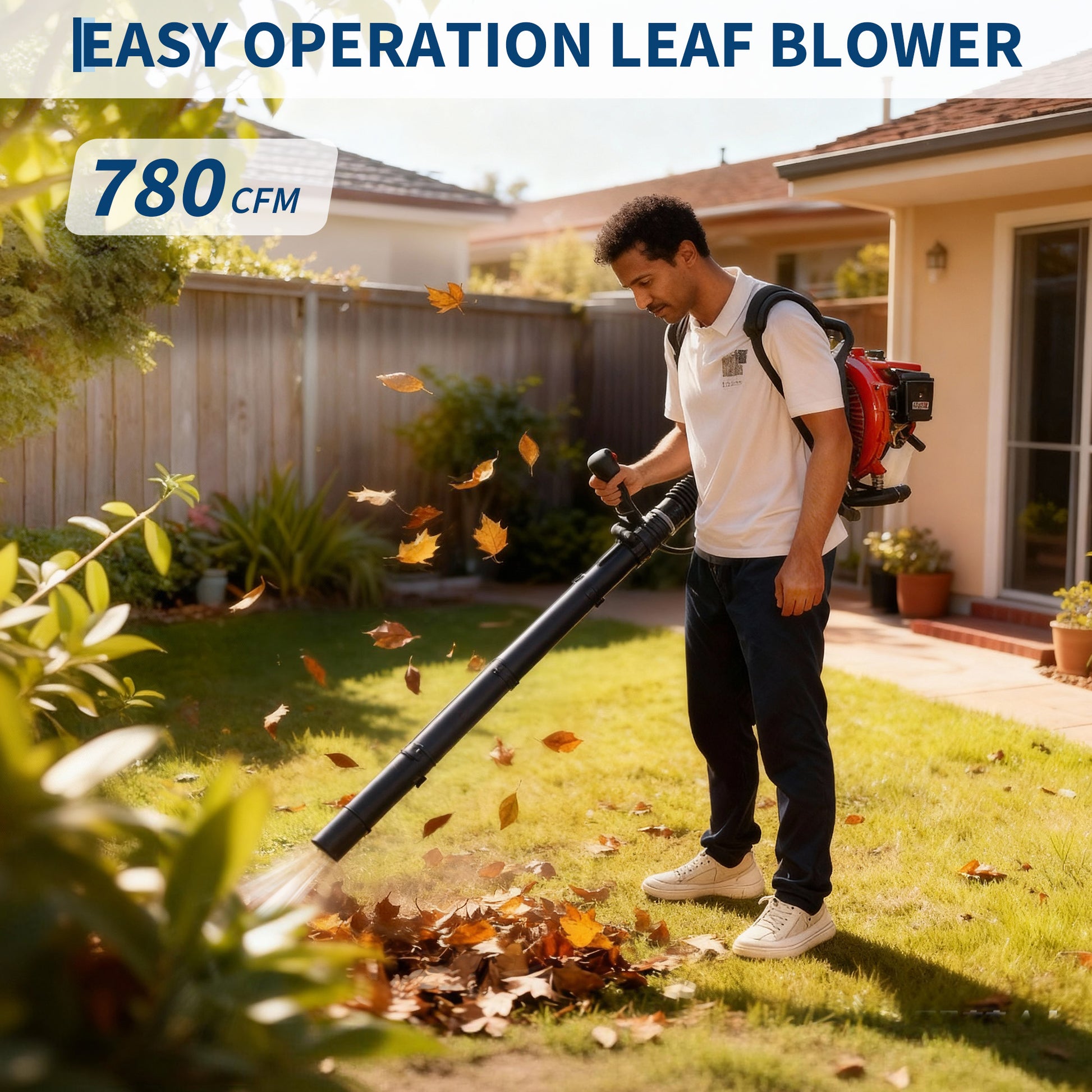 Garvee 52CC Backpack Gas Leaf Blower 2.2 HP 2-Stroke Engine Ergonomic Design 780 CFM 270 MPH Outdoor Yard Cleanup