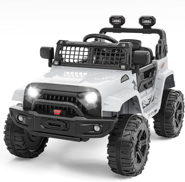 Garvee Ride P Series 12V Kids Electric Vehicles with Remote Control Spring Suspension, LED Lights, Bluetooth, 2 Speeds - Whtie