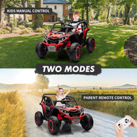 Garvee Ride - P Series: 24V Ride On Utv For Kids,2 Seater 4WD Electric Truck With Remote Control, High And Low Speed Adjustment, Led Lights,4-wheel shock absorption,One Click Start, Music Player (Red)