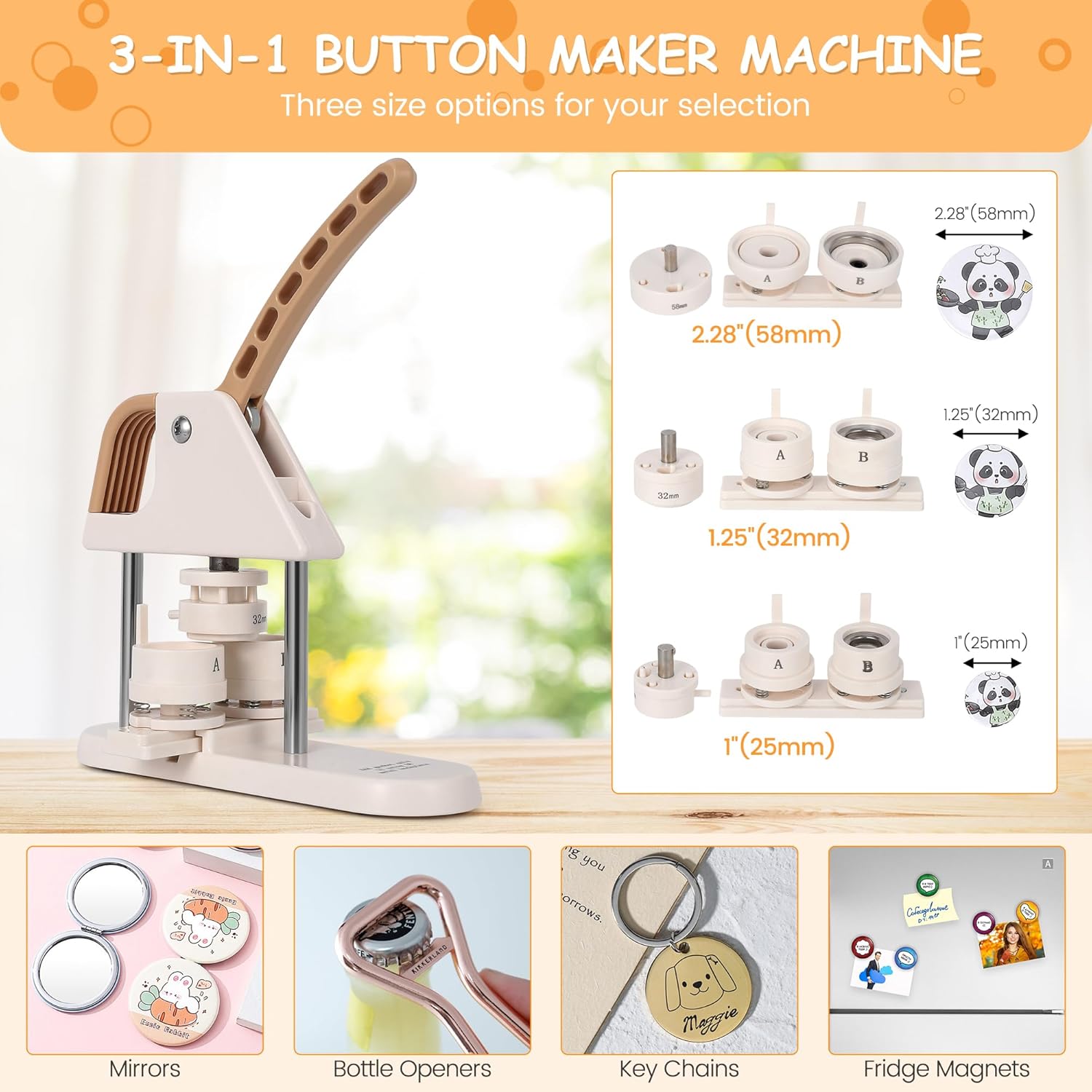 Garvee 3-in-1 Button Maker Kit, DIY Pin Press Machine with 300pcs Supplies, Circle Cutter & Magic Book, Perfect for Kids Crafts, Beginner-Friendly Badge Maker for DIY Gifts