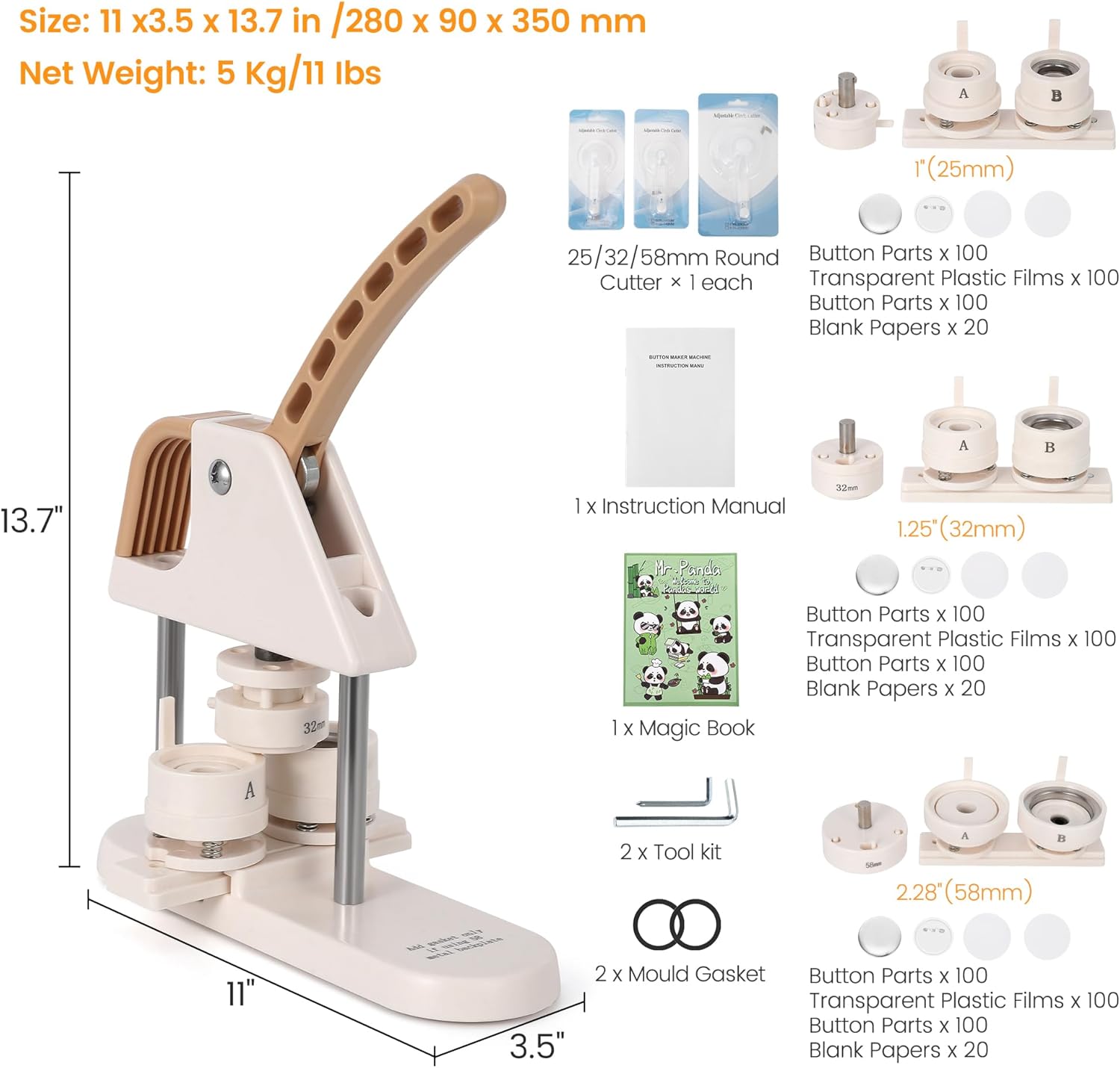 Garvee 3-in-1 Button Maker Kit, DIY Pin Press Machine with 300pcs Supplies, Circle Cutter & Magic Book, Perfect for Kids Crafts, Beginner-Friendly Badge Maker for DIY Gifts
