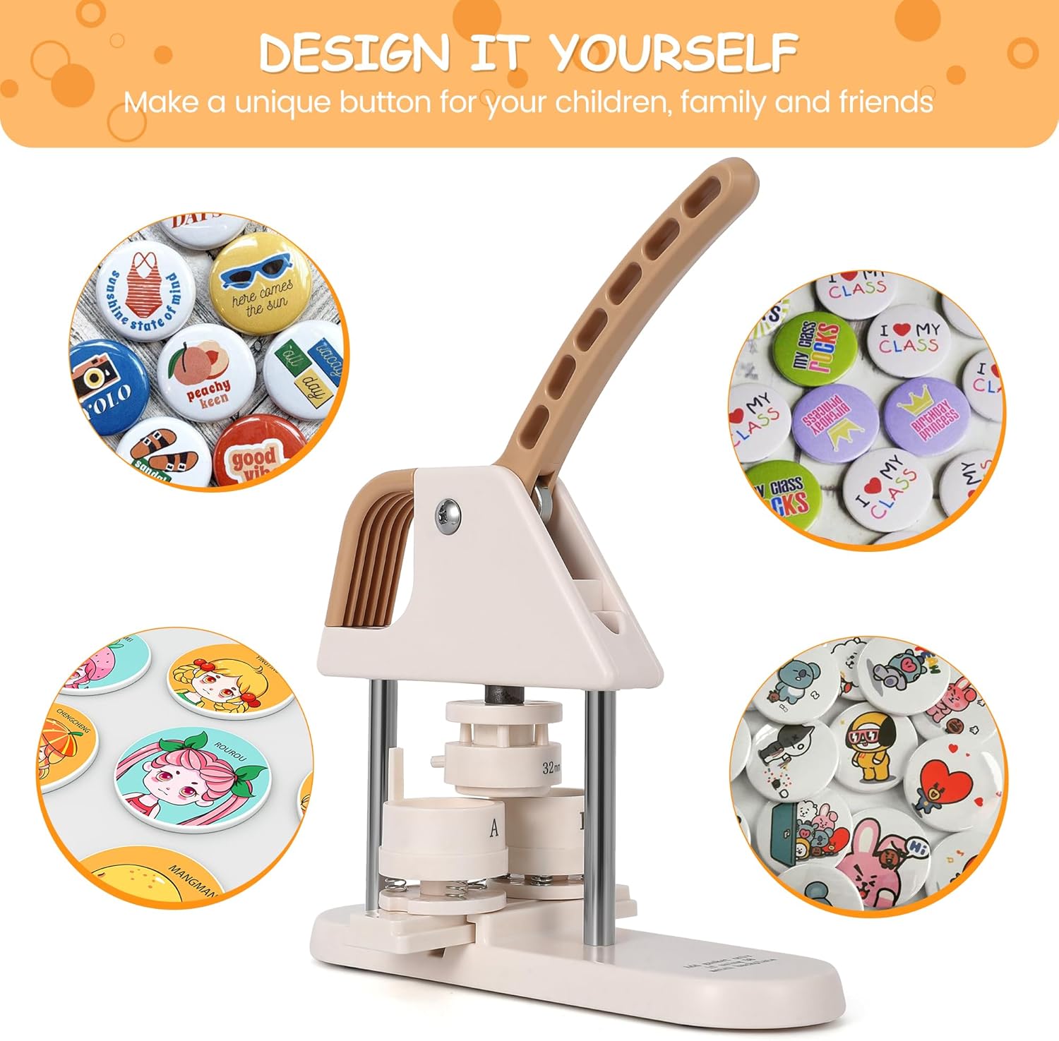 Garvee 3-in-1 Button Maker Kit, DIY Pin Press Machine with 300pcs Supplies, Circle Cutter & Magic Book, Perfect for Kids Crafts, Beginner-Friendly Badge Maker for DIY Gifts