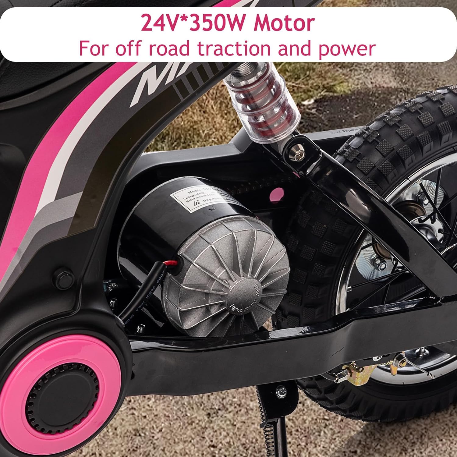 Garvee Ride - T Series: 24V-10A 350W Ride On Electric Dirt Bike For Kids Ages 13+, 14.29MPH, 3-Speed - Pink-7
