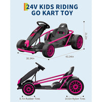 Garvee 24V 9Ah Kids Ride On Go Kart Toy,High Speed 8.1MPH Drifting Car with 2x300W Motors,14.3" XL Seat,Full Metal Frame,Music,Power Display,Max Load 155Lbs Racing for Kids 8-12 Years - Rose