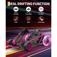 Garvee 24V 9Ah Kids Ride On Go Kart Toy,High Speed 8.1MPH Drifting Car with 2x300W Motors,14.3" XL Seat,Full Metal Frame,Music,Power Display,Max Load 155Lbs Racing for Kids 8-12 Years - Rose