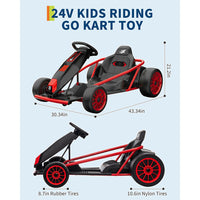 Garvee 24V 9Ah Kids Ride On Go Kart Toy,High Speed 8.1MPH Drifting Car with 2x300W Motors,14.3" XL Seat,Full Metal Frame,Music,Power Display,Max Load 155Lbs Racing for Kids 8-12 Years - Red