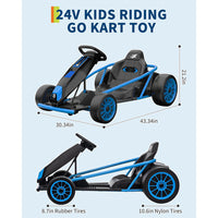 Garvee 24V 9Ah Kids Ride On Go Kart Toy,High Speed 8.1MPH Drifting Car with 2x300W Motors,14.3" XL Seat,Full Metal Frame,Music,Power Display,Max Load 155Lbs Racing for Kids 8-12 Years - Blue