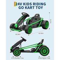 Garvee24V 9Ah Kids Ride On Go Kart Toy,High Speed 8.1MPH Drifting Car with 2x300W Motors,14.3" XL Seat,Full Metal Frame,Music,Power Display,Max Load 155Lbs Racing for Kids 8-12 Years - Green