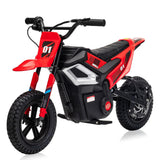 Garvee 24V Electric Dirt Bike 350W Motor 10MPH Speed Key Start Hand Brake 12" Fat Tires Dual Suspension Kids Outdoor Riding - Red