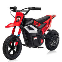 Garvee 24V Electric Dirt Bike 350W Motor 10MPH Speed Key Start Hand Brake 12" Fat Tires Dual Suspension Kids Outdoor Riding