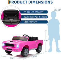 Garvee Ride - P Series: 24V 7AH 2-Seater Ride-On Car for Kids with Remote Control, Dual Safety Belts, 2-Speed, LED Lights, Music, Pink, Licensed Shelby GT350, Outdoor Play