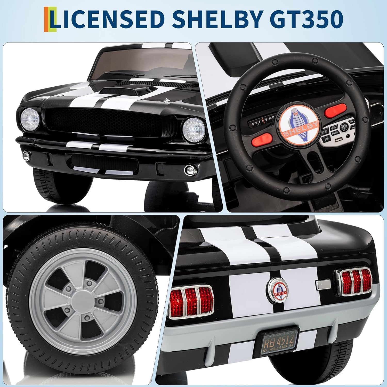 Garvee Ride - P Series: 24V 7AH 2-Seater Ride-On Car Kids Remote Control Dual Safety Belts 2-Speed LED Lights Music Black