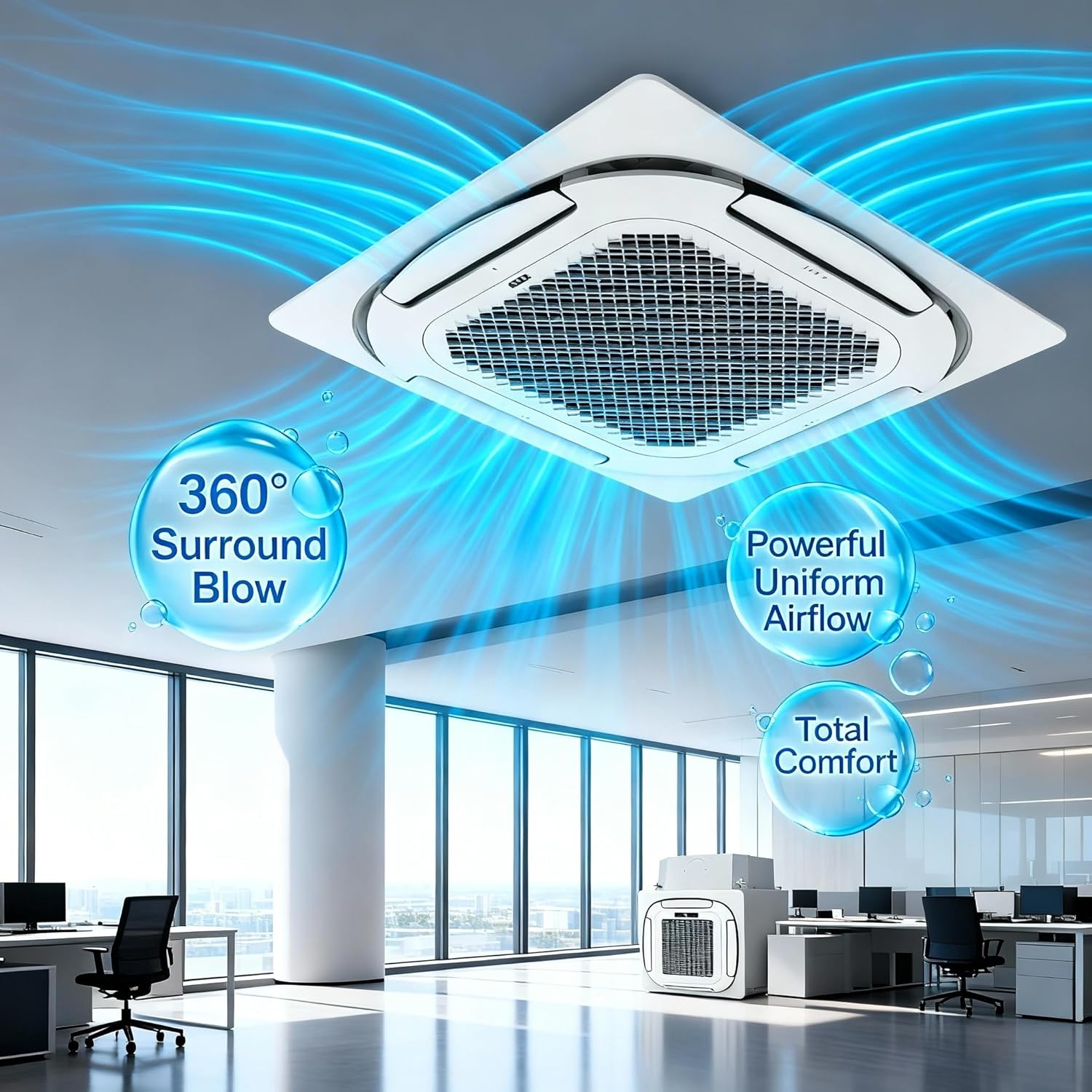 Garvee 9000 BTU Ceiling Cassette Mini Split AC, 8-Way 360° Airflow, Remote Controller, Ductless Cooling&Heating Ceiling Air Conditioner, 208/230V, 25ft Kit
