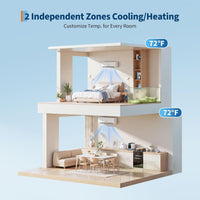 Garvee 35000 BTU OTD Dual Zone WIFI Mini Split AC Heating System, 19 SEER2, 2 Zone 18000+18000 BTU, Ductless, Pre-Charged Condenser, Heat Pump, 25Ft Copper Line, 208-230V
