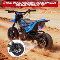 Garvee 24V Electric Dirt Bike for Kids 350W Motor, Rear Suspension, Leather Seat, Bluetooth Music, 12" Tires, Ages 10+, Outdoor Riding