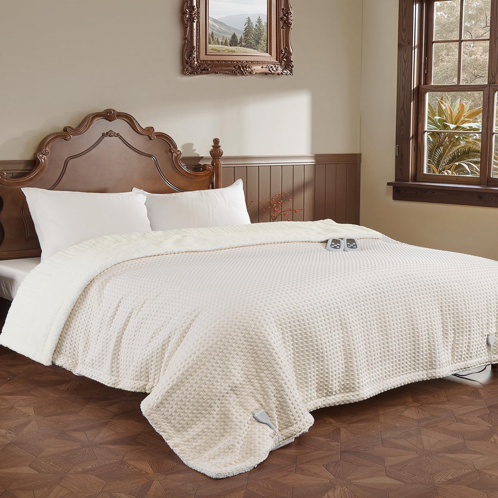 Garvee Heated Blanket Full Size, Waffle Weave Electric Blanket Throw with LCD Controller, Fast Heating, 10 Heat Levels & 1-12H Time Settings, ETL Certified, Machine Washable, Beige, 72" x 84"